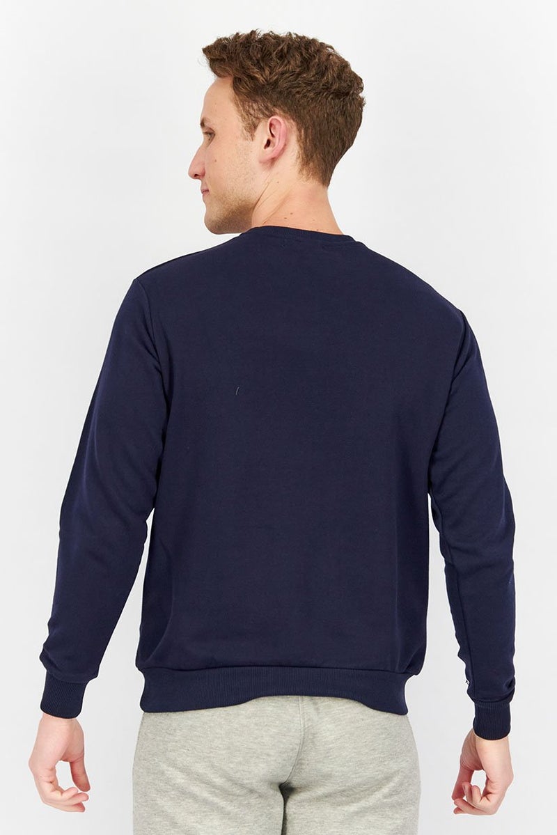 Baldinini Men Crew Neck Brand Logo Long Sleeves Sweatshirt, Navy Blue - Image 4